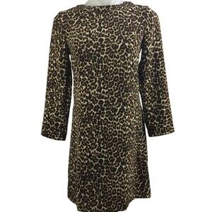 J. Crew Womens Leopard Print Crepe Long Sleeve Shift Dress Brown Sz 00 NWT K2150